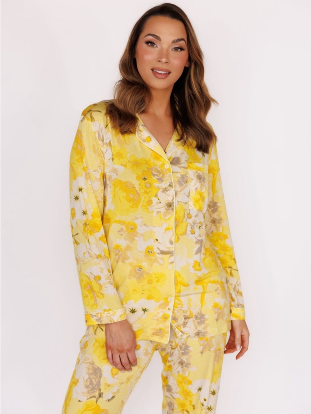 NEW NWT In My Sundays Long Sleeve & Pant Pajamas Set Blooms in Buttercream Med